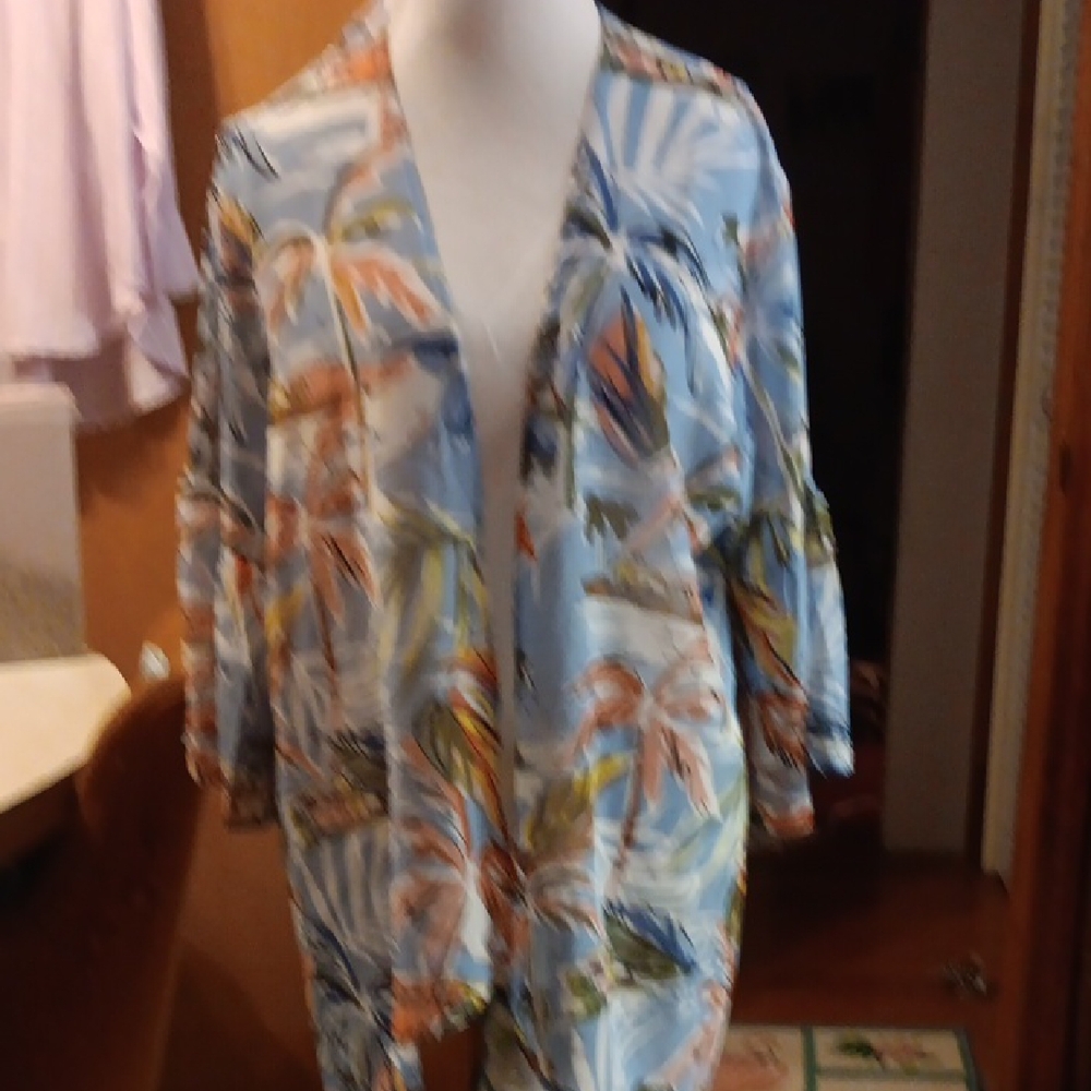 Cj Banks Tropical Kimono Sheer With Bell Sleeves